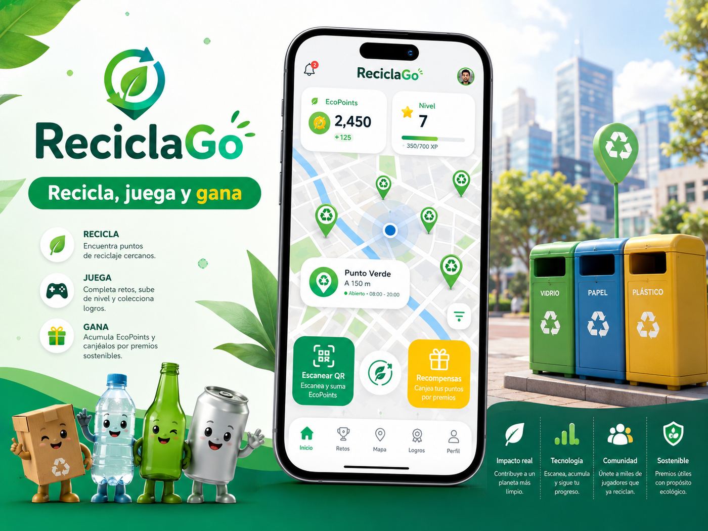 Inicio de ReciclaGo: mapa, EcoPoints y atajos